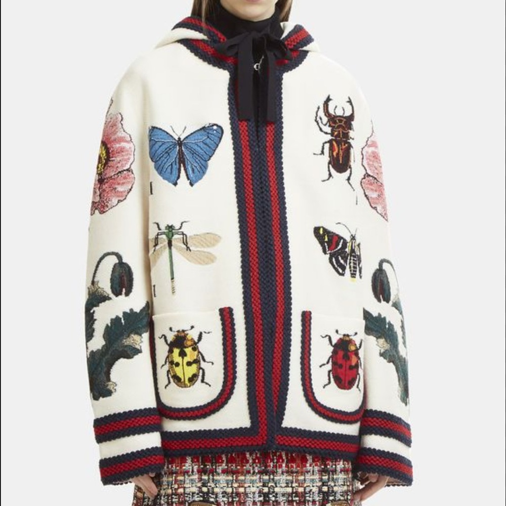 Gucci Insect Patterned Cardigan with Hood